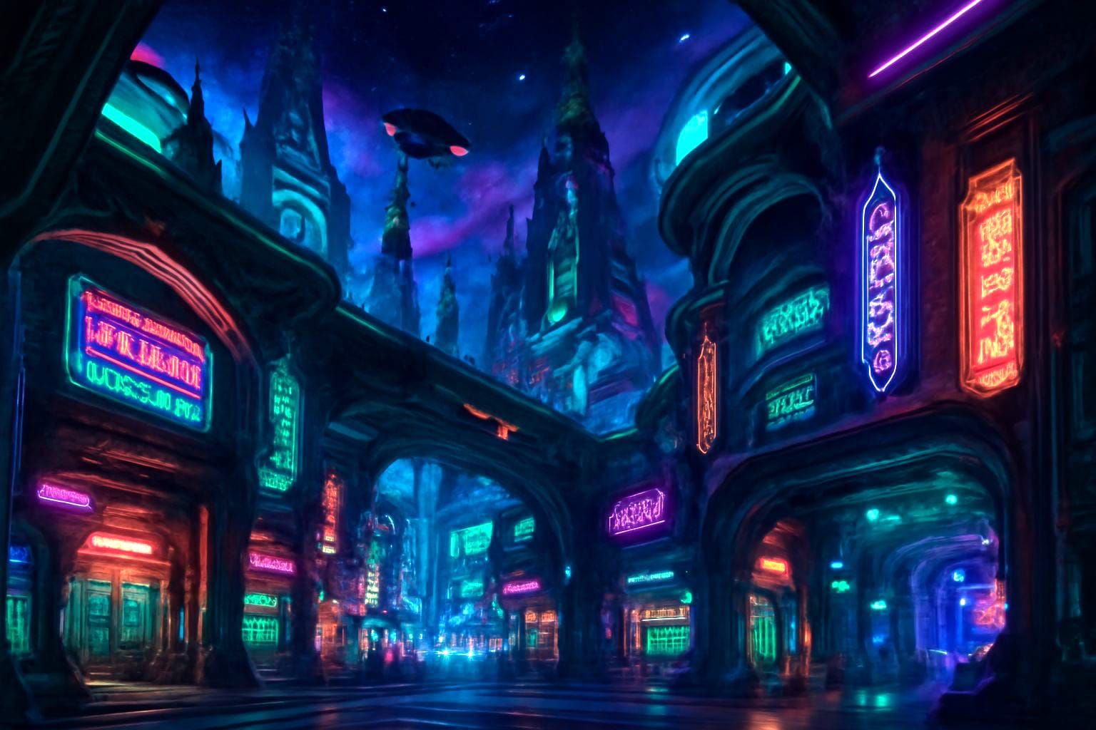 Cyberpunk Fantasy Cityscape in Bladerunner Style
