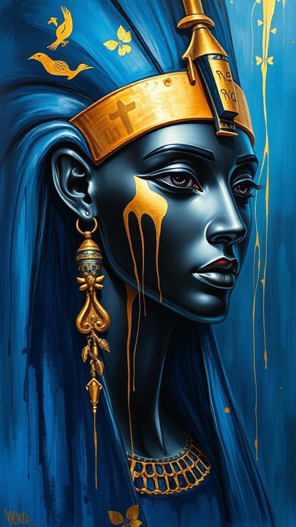 Egyptian Pharaoh in Blue and Gold Oil Painting