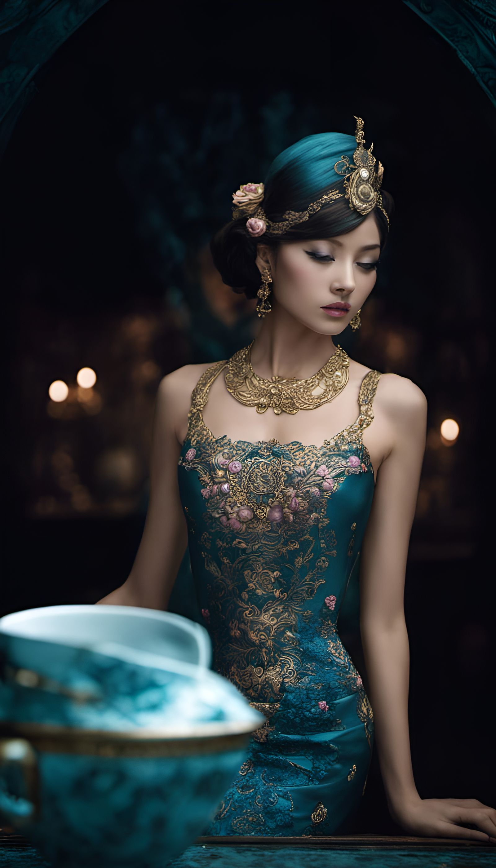 Detailed Tea Cups in a Digital Matte Painting