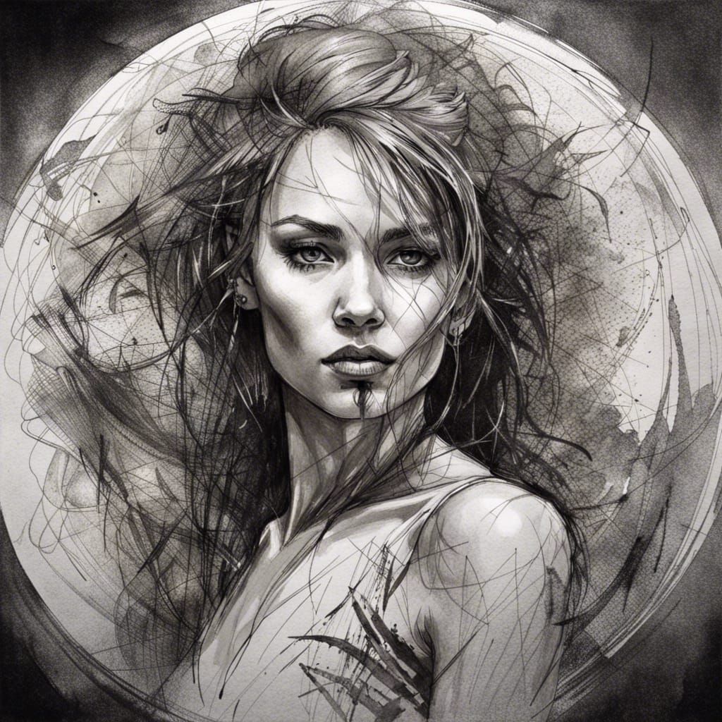 Intricate Ink Portrait of Athletic Dancer