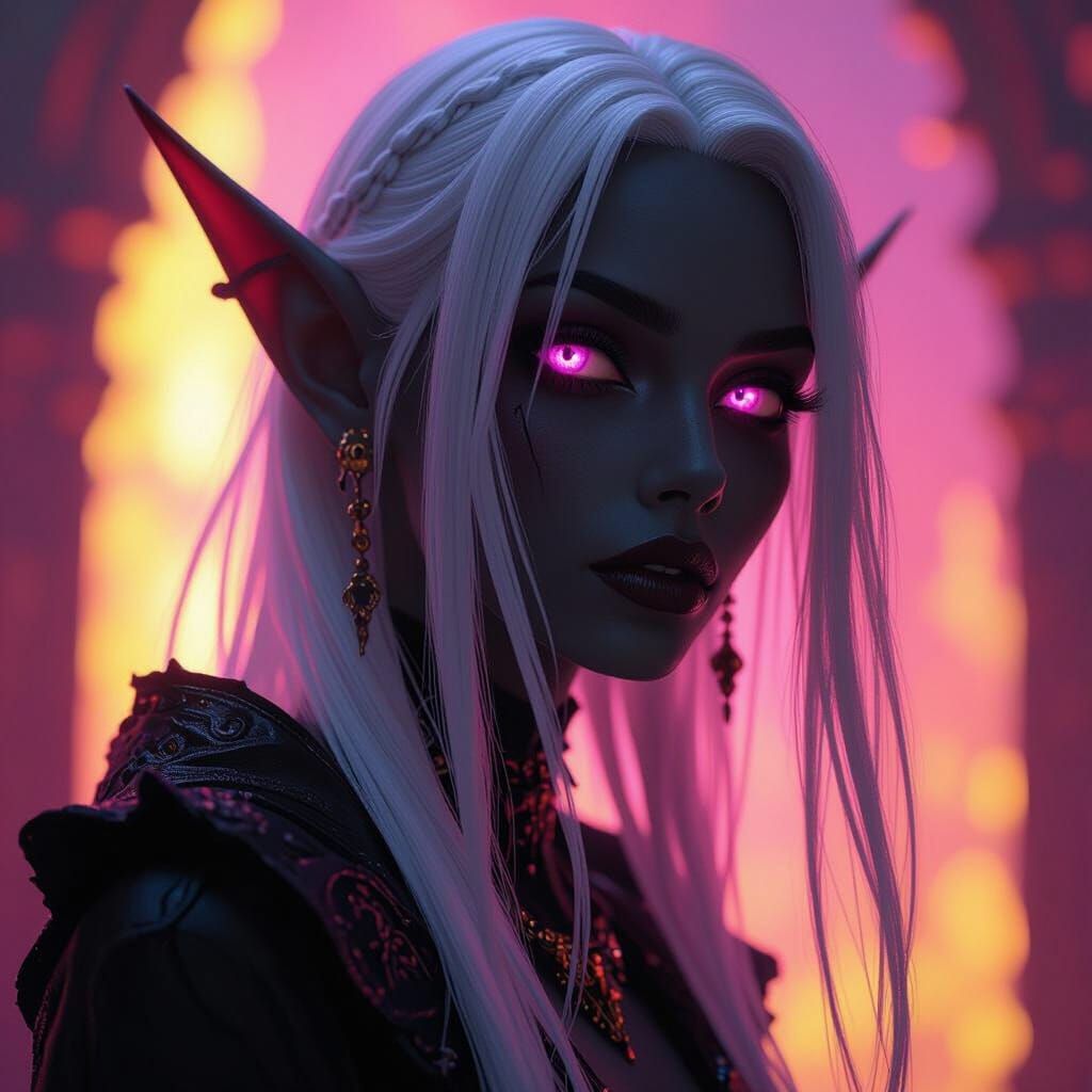 Dramatic Drow Elf Portrait in Dark Fantasy Style