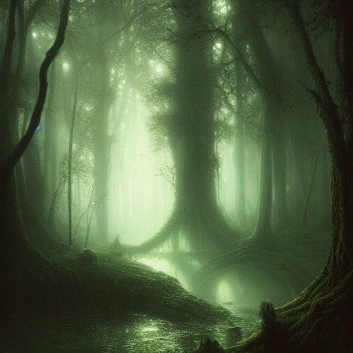 Glowing Mist Forest with Fairy Lights