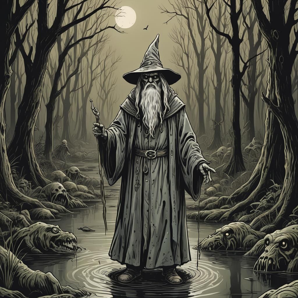 Eerie Swamp Wizard in Comic Book Style