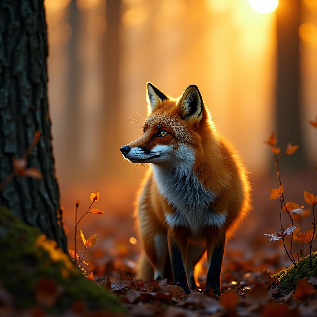 Red Fox in Autumn Forest: Cinematic Film Still