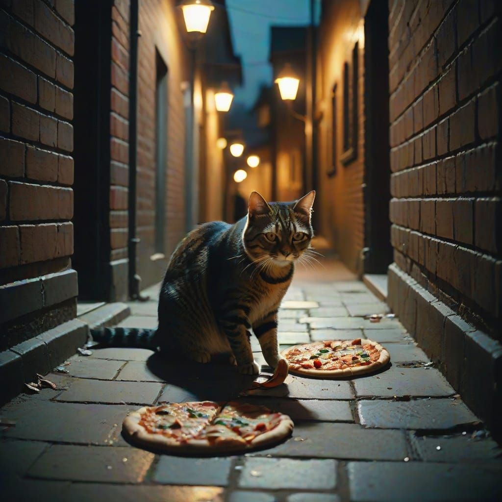 Sly Feline Thief in Moody Alleyway Scene