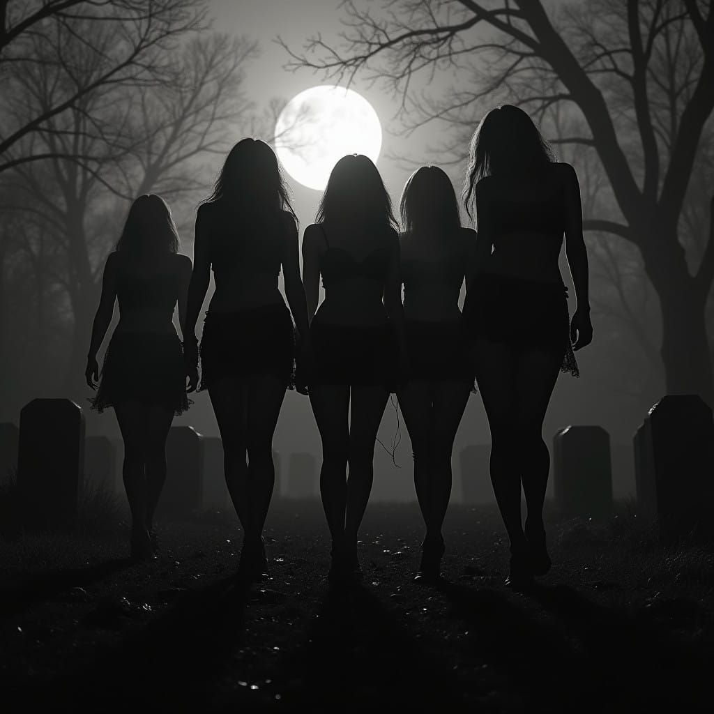 Goth Women in Eerie Black and White Silhouette