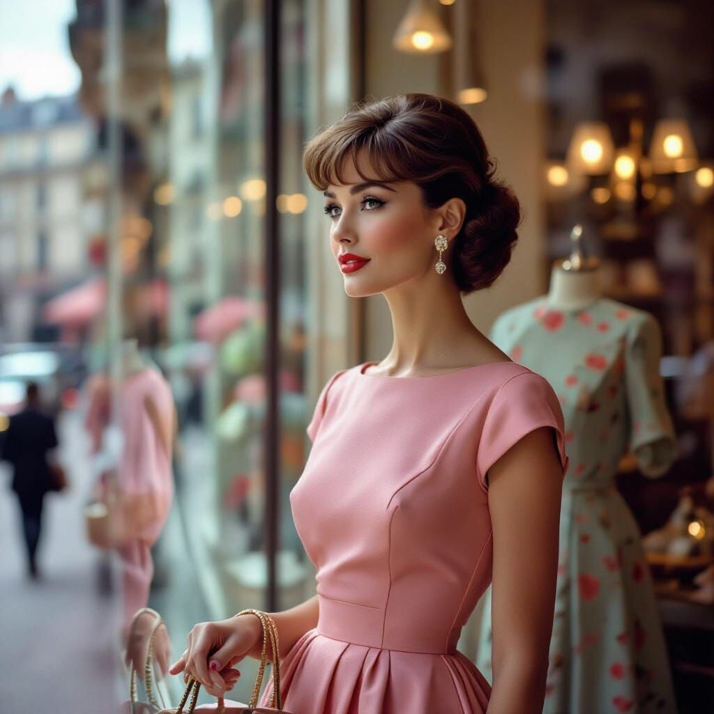 Glamorous Woman Window Shopping in Paris, 1960s Style