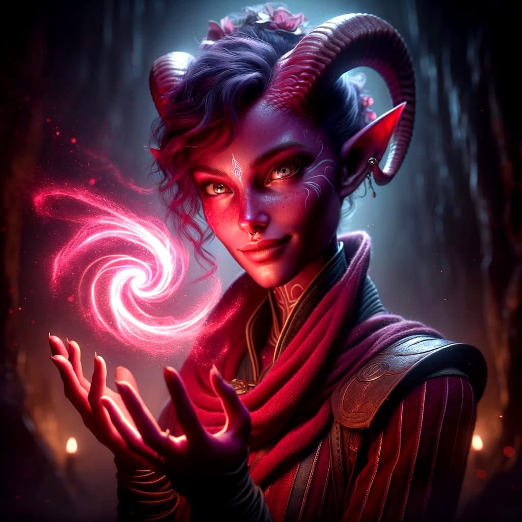 Cinematic Tiefling Caster in a Mysterious Cave