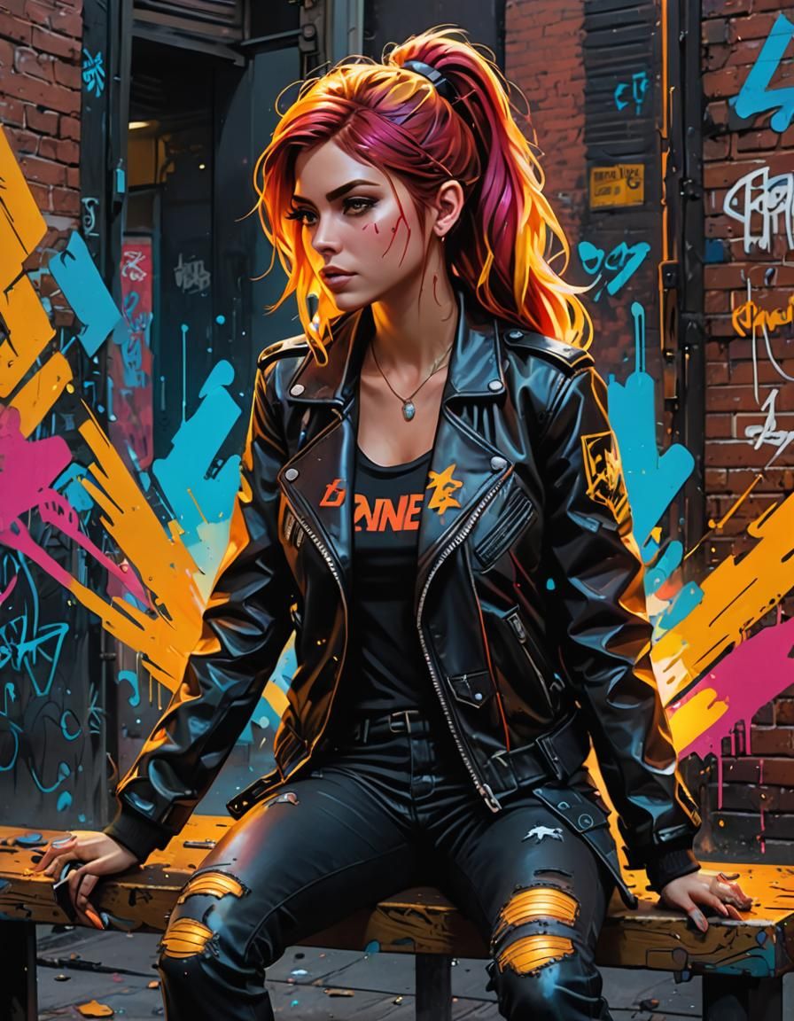 Sunset Shimmer in Cyberpunk Graffiti Art