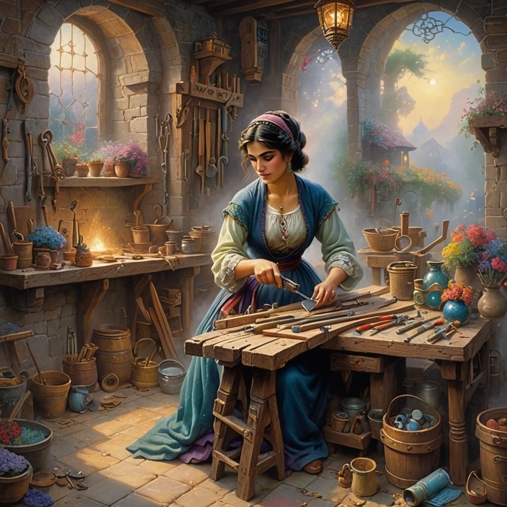 Persian Woman Carpenter in Ethereal Fantasy Style