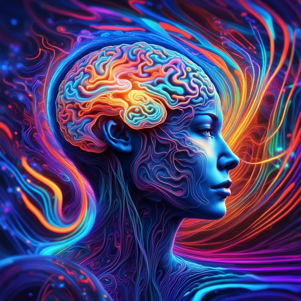 Surreal Brain: Digital Art with Luminous Fibers