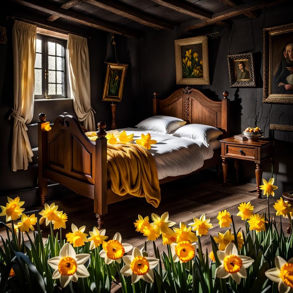 Floral Bed in Antique Room