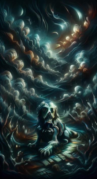 Dogs Ascending to Heaven in Halloween Fantasy Style