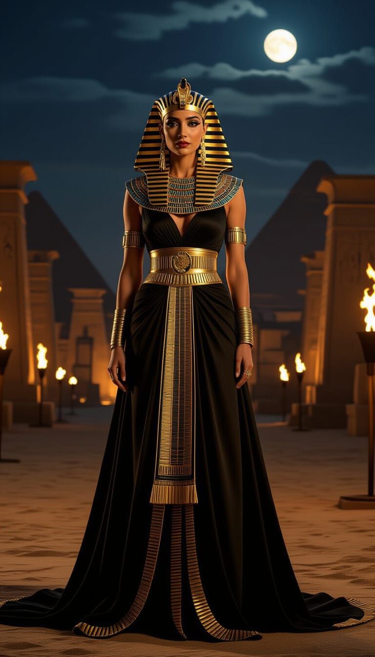 Egyptian Queen in Golden Firelight: Cinematic Photorealism
