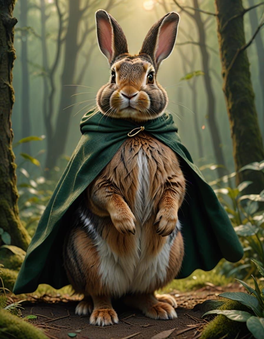 Dutch Rabbit Princess in Misty Forest: Digital Art