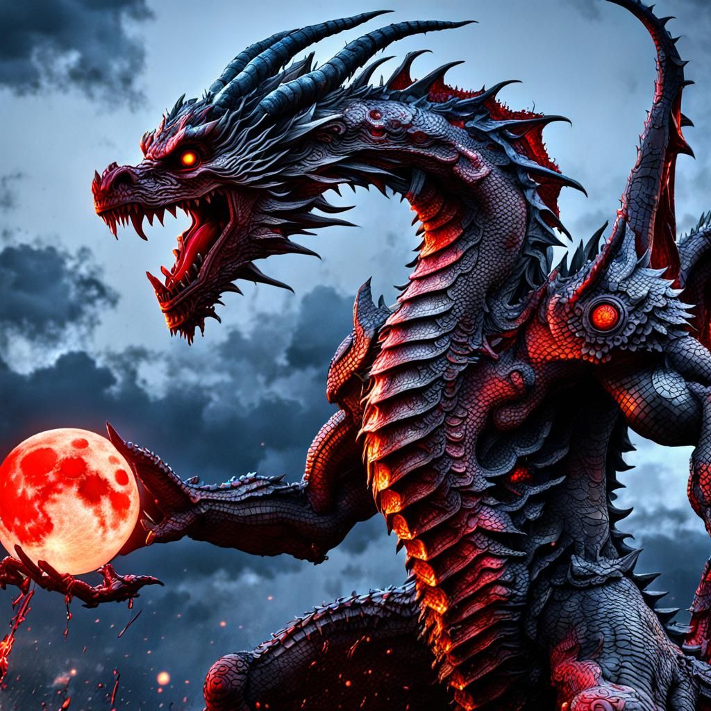 Robot Dragon God in Bloody Rain