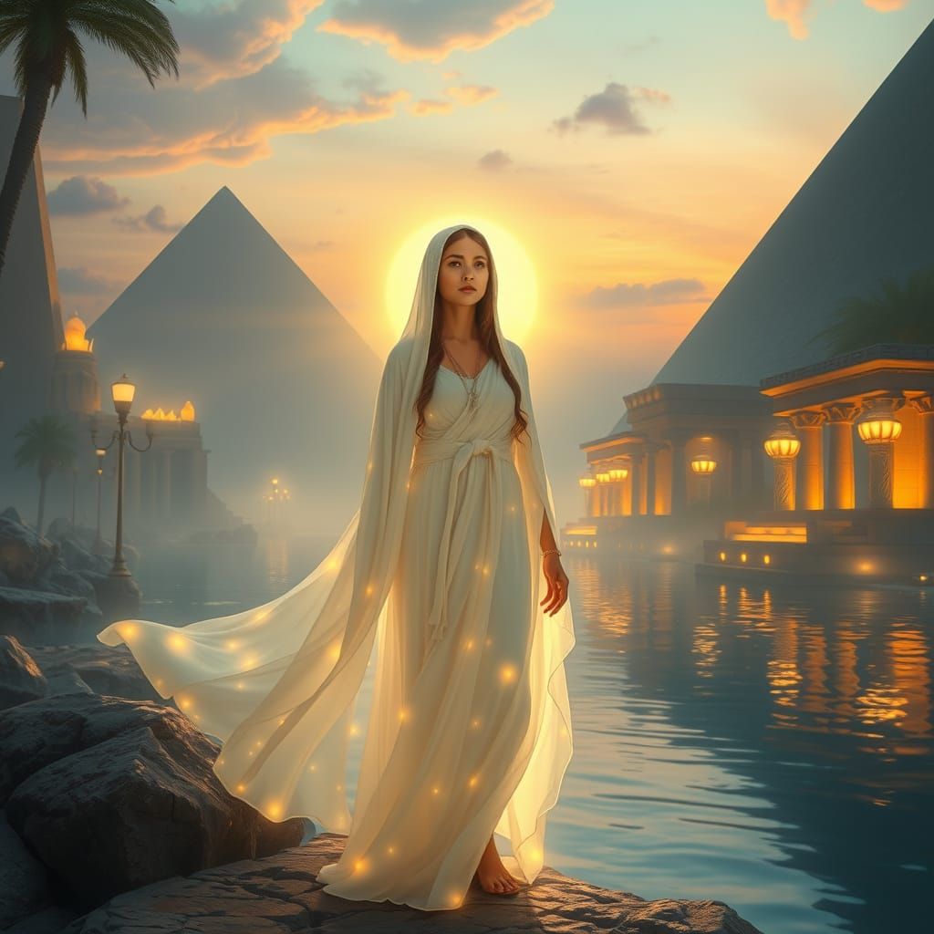 Egyptian Priestess at Twilight, Alphonse Mucha Style