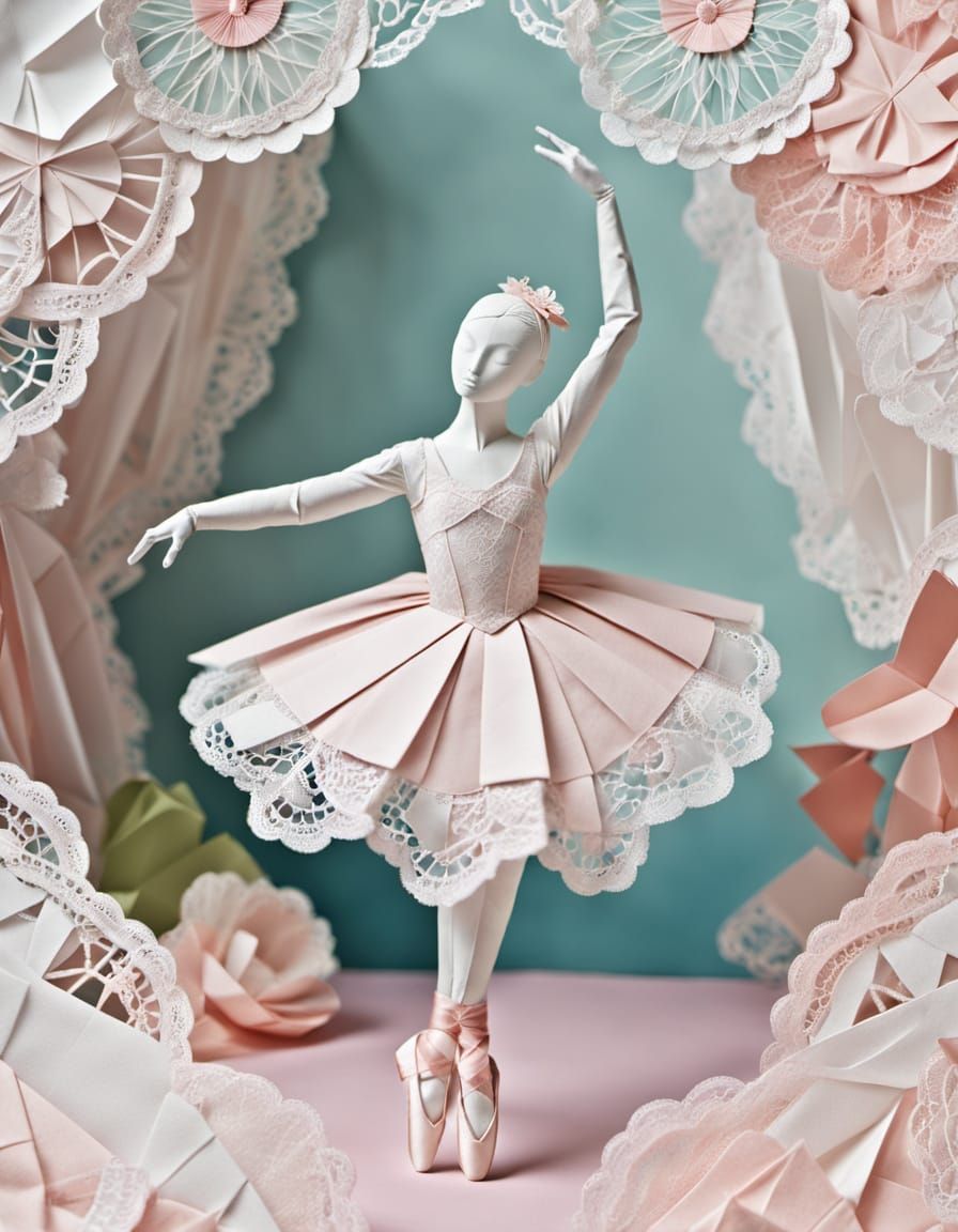 Lace Collage Origami Ballerina Dreamscape
