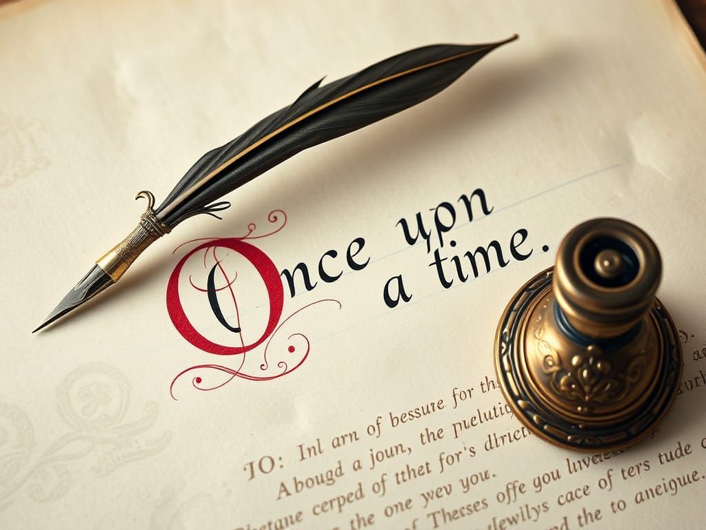 Elegant Shakespearian Quill Writes 'Once upon a time' in Ren...