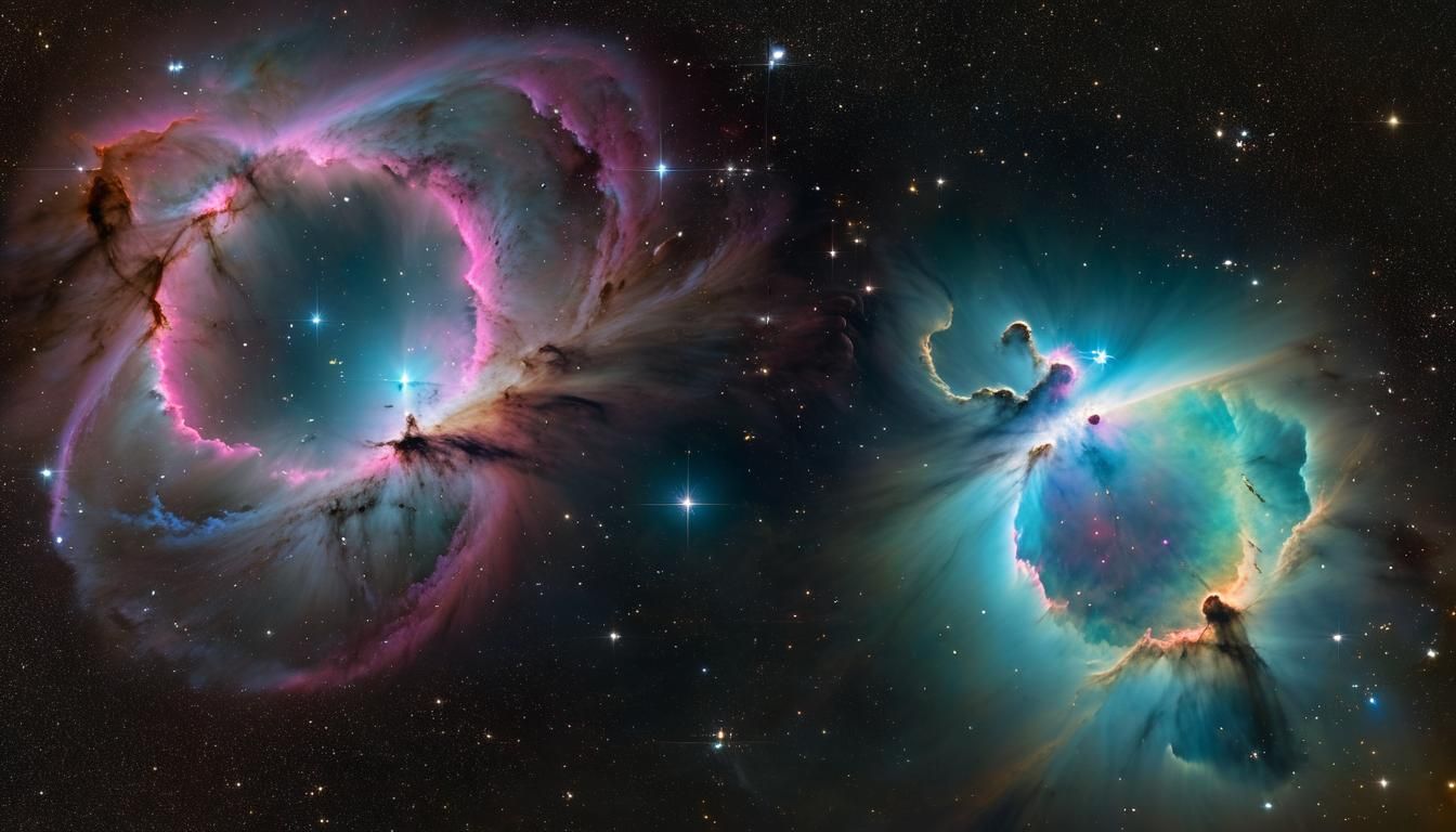 Ethereal Orion Nebula with Majestic Planet and Ring System