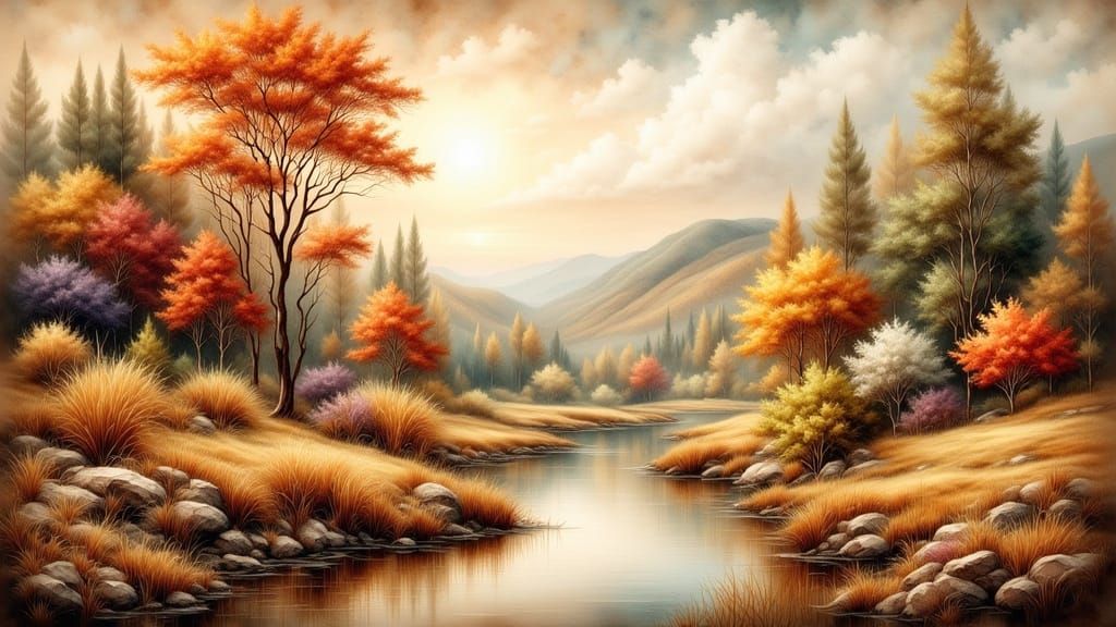 Warm Antique Landscape Artwork in Watercolor Style