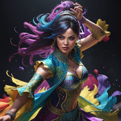 Intricately Detailed Dancer in Vivid Splash Art