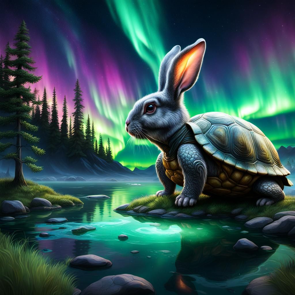 Bunny and Turtle Watch Northern Lights