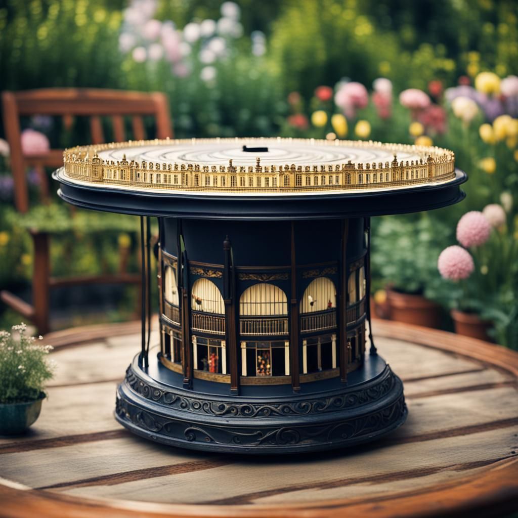 Vintage Zoetrope in Garden: Hyperdetailed Professional Photo
