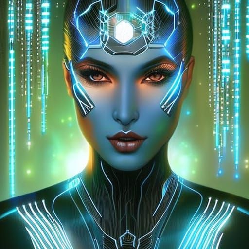Beautiful Android Portrait in Cyberpunk Style