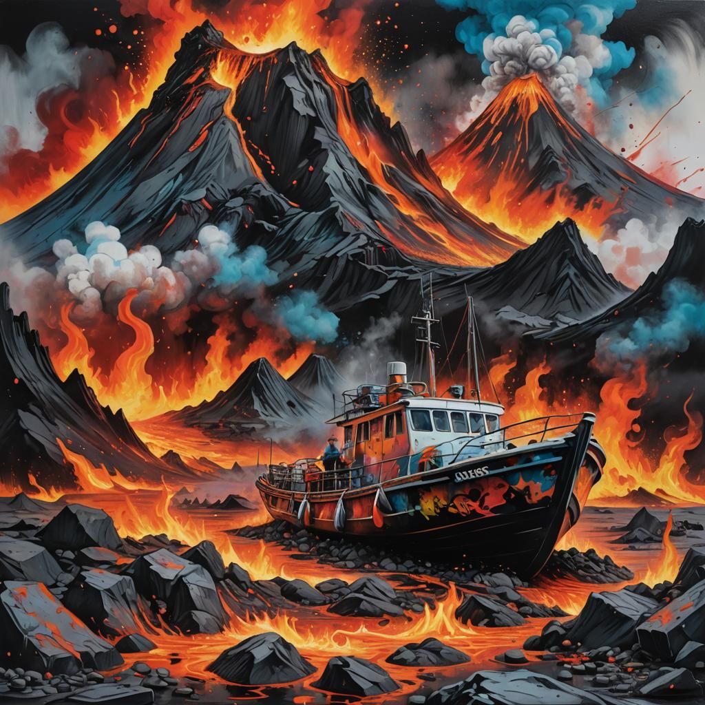 Circe Amidst Volcanic Eruption: Graffiti Art