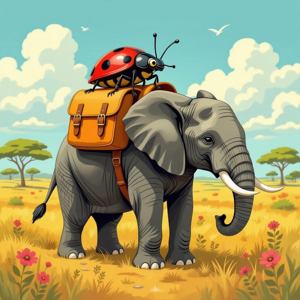 Unlikely Friends: Bug and Elephant Savannah Adventure