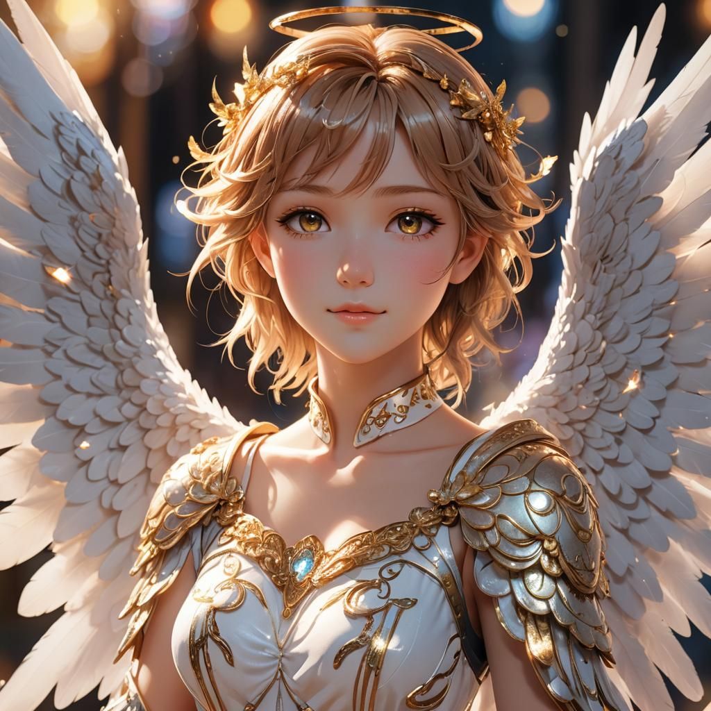 Anime Angel with Sparkling Eyes in 3D Art