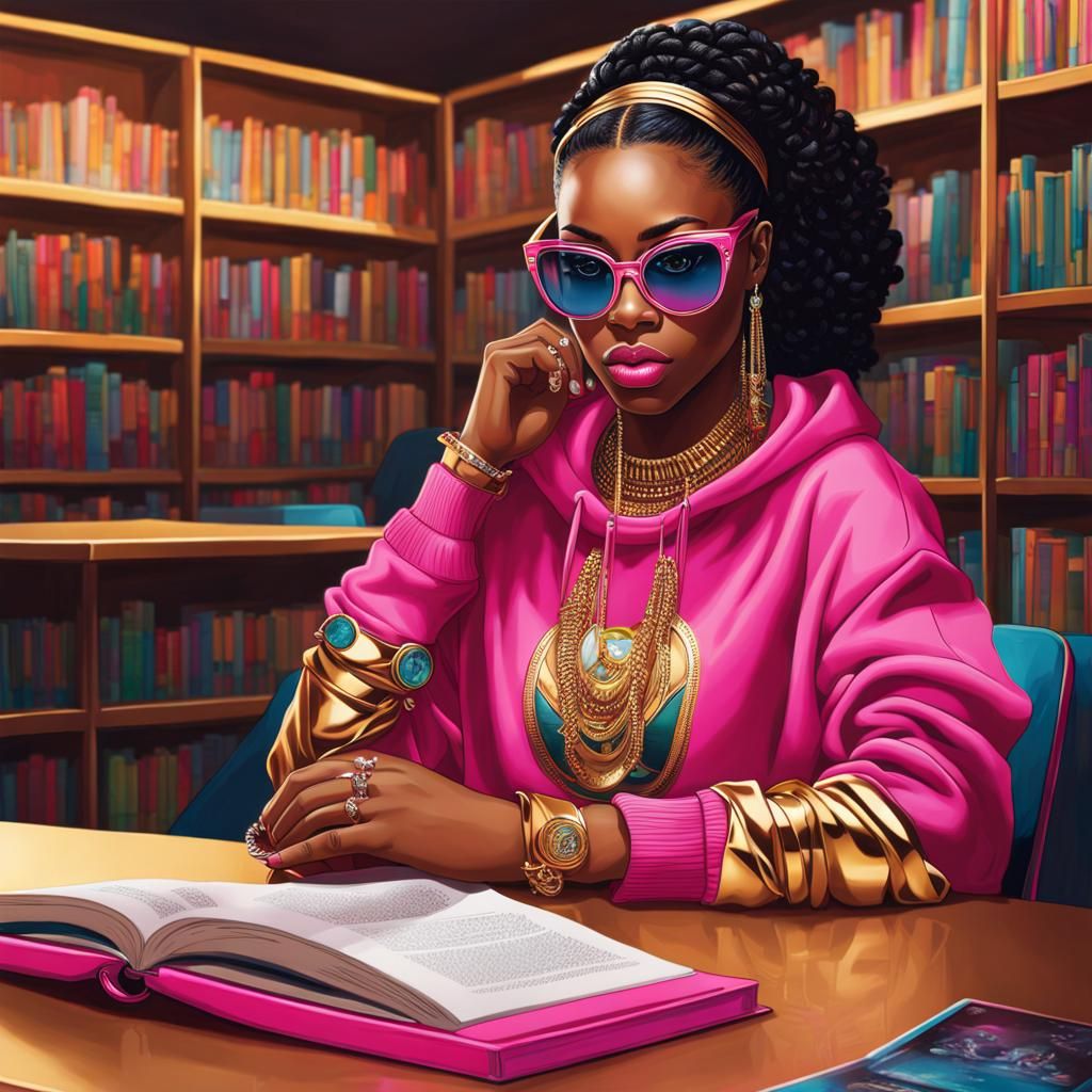 Hyperrealistic Library Scene with African American Teenagers