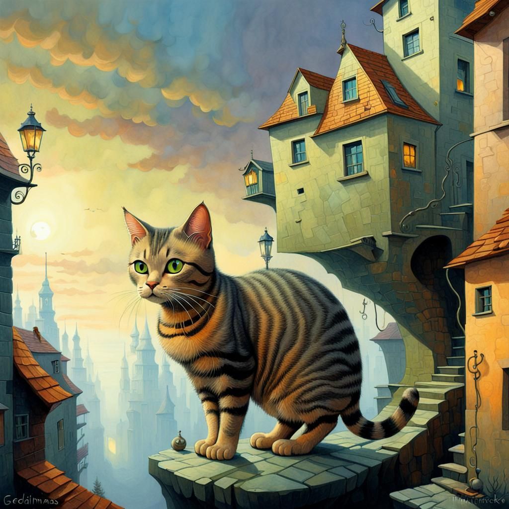 Surreal Tabby Cat in Dreamlike Surrealism