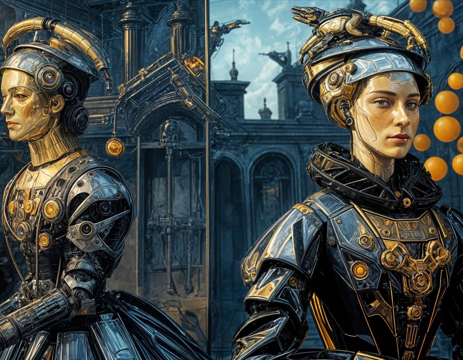 Chrome Crocodile Robot Galloping Under Blue Sky