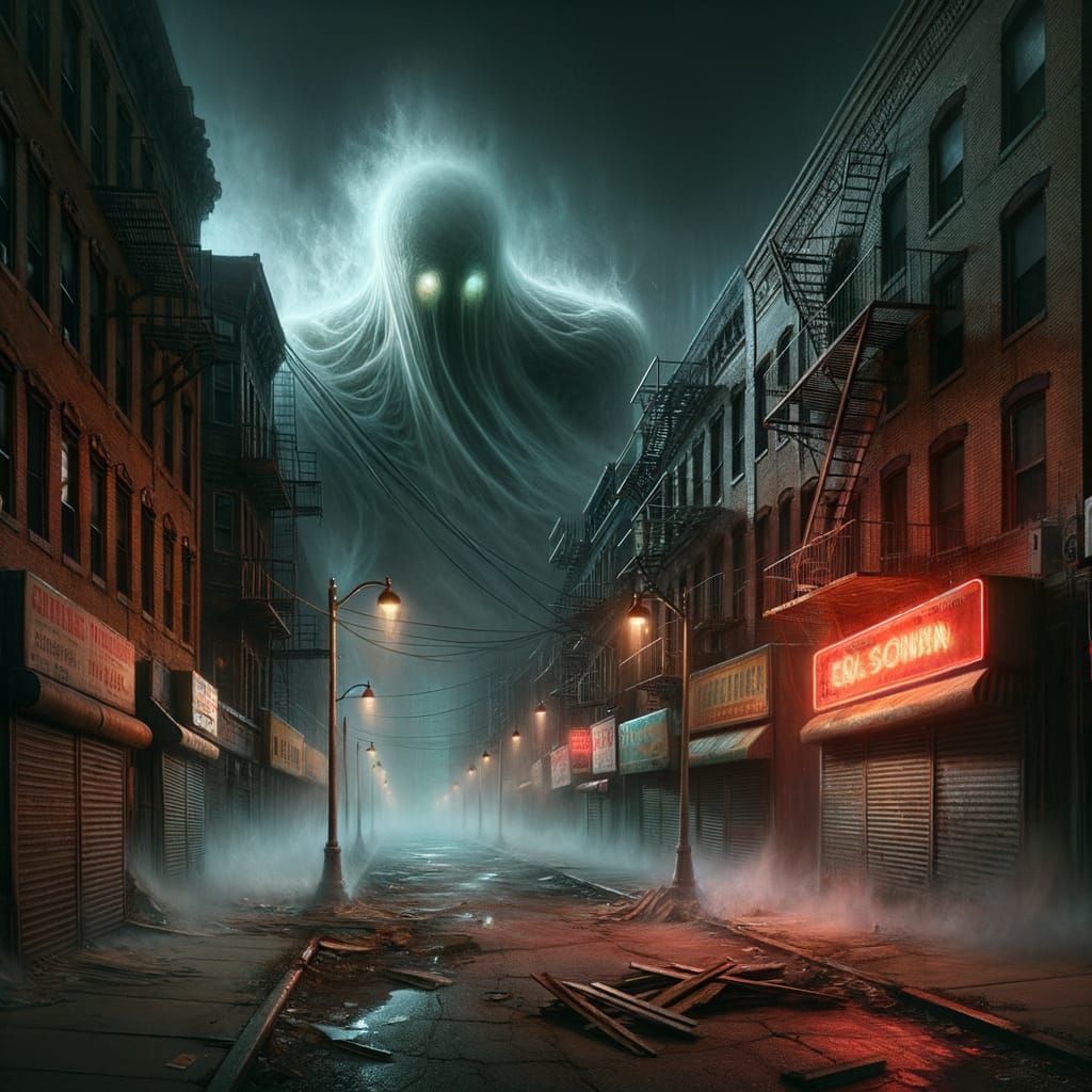 Abandoned Urban Nightmare in a Flickering Neon Haze