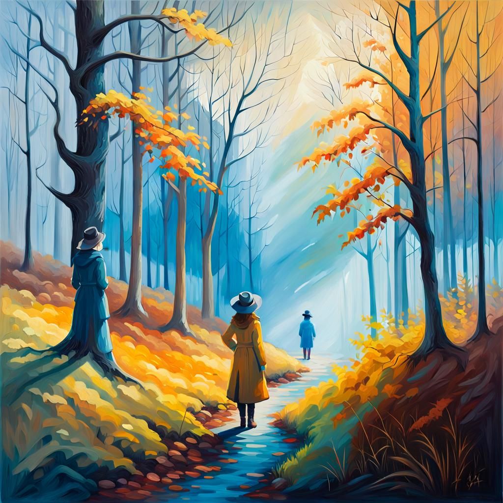 Girl in Forest: Autumn Oil Painting
