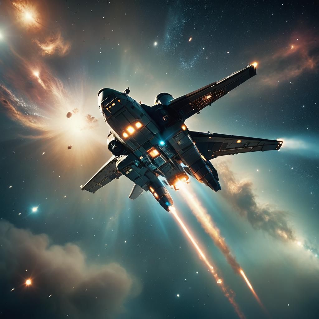 Spaceship Soaring Through Cosmos in Cinematic Style