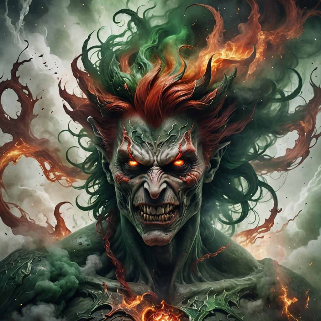 Demonic Portrait Emerging from Smoke, in Art Nouveau Style