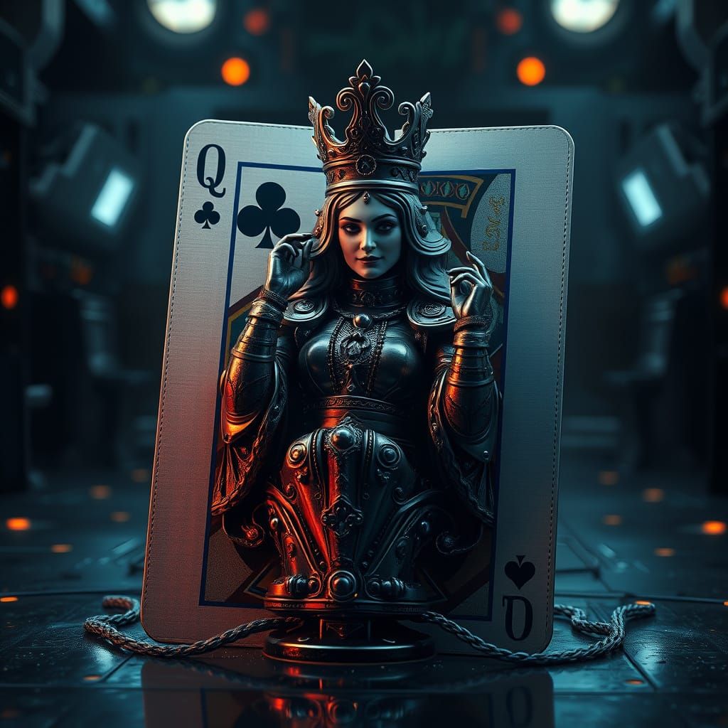 Futuristic Queen of Clubs 3D Render