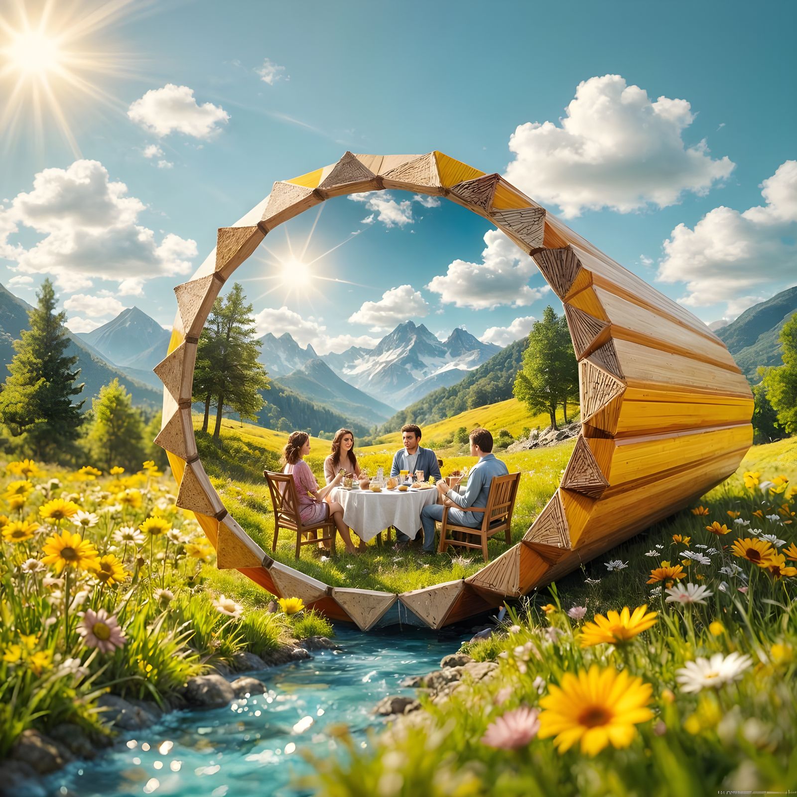 Hyperrealistic 3D Pencil World with Tea Party