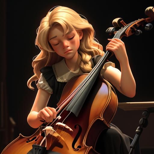 Cello Player on Stage in Romantic Oil Painting