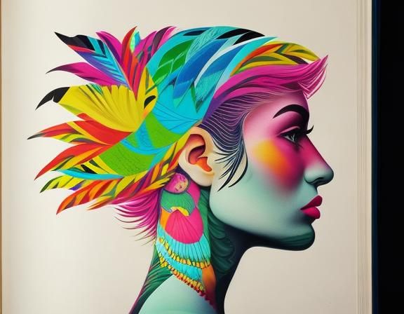 Fantasy Woman Profile with Colorful Birds