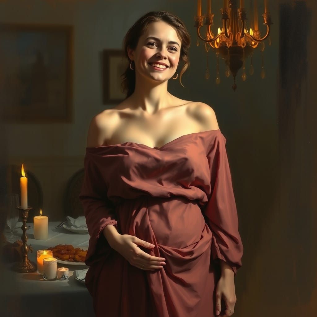 Contented Woman in Warm Candlelight