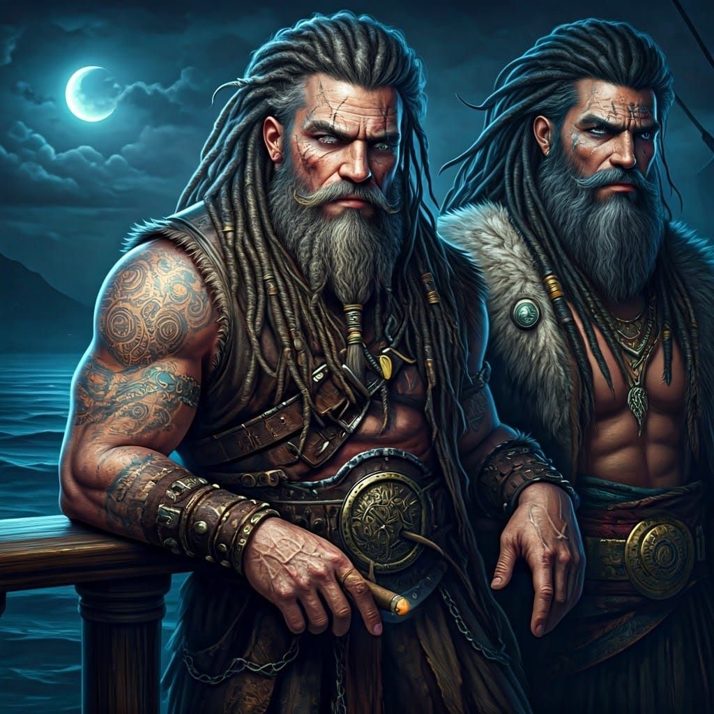 Viking Warrior with Piercing Eyes and Intricate Tattoos