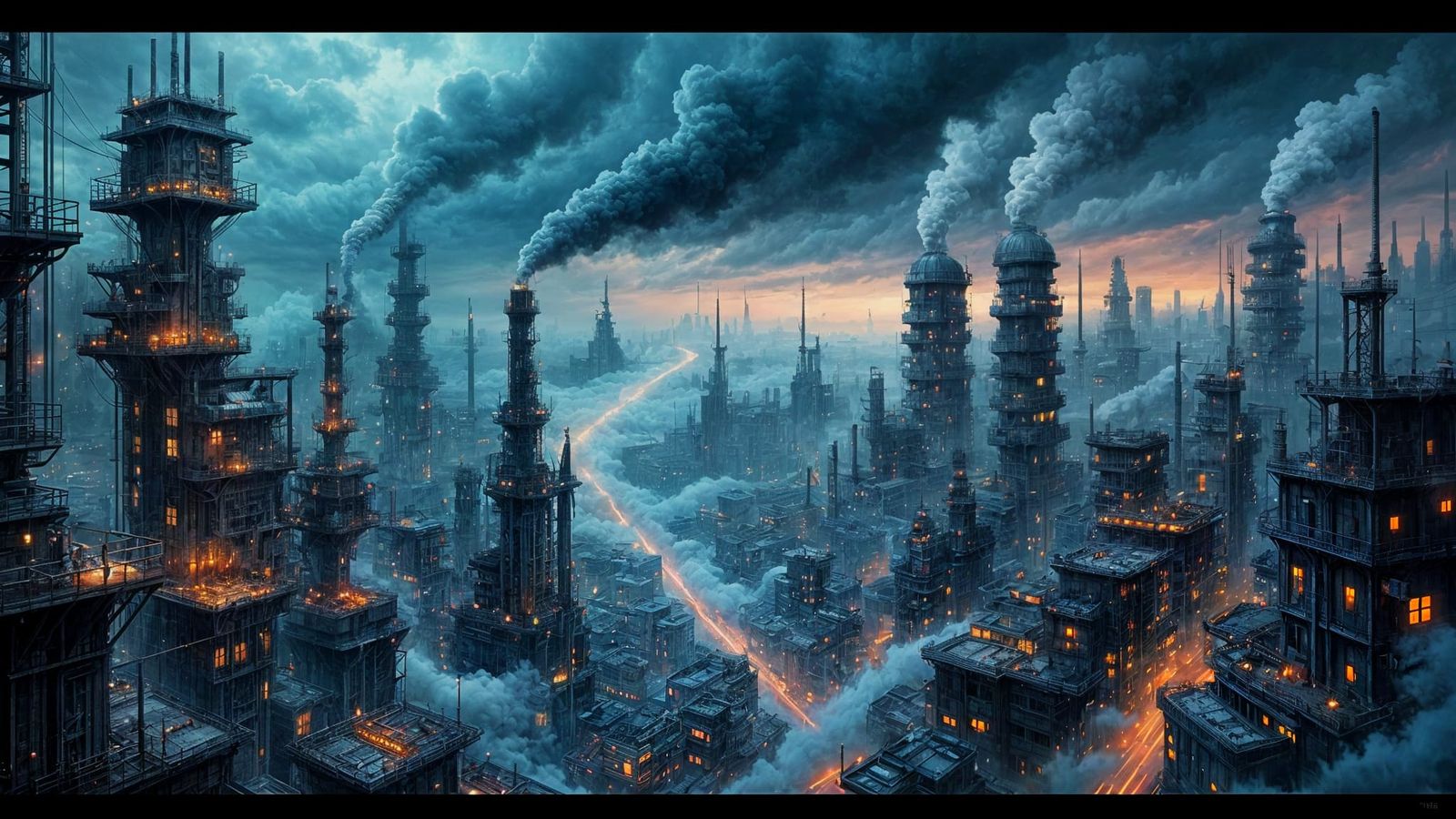 Dystopian Industrial City at Twilight