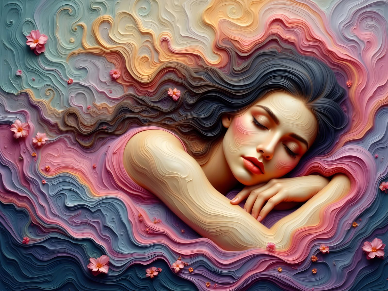 Ethereal Dreamscape of a Sleeping Woman