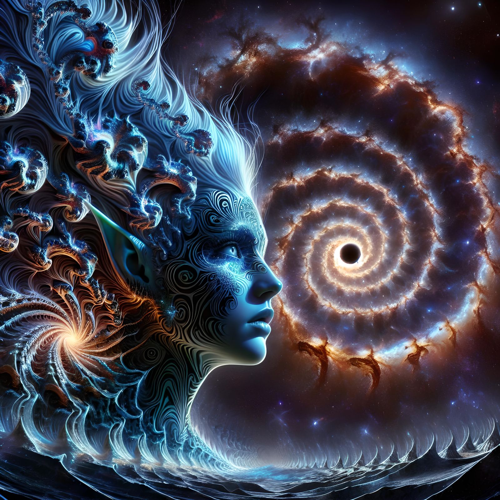 Eye-Shaped Galaxy with Fractal Elf Woman