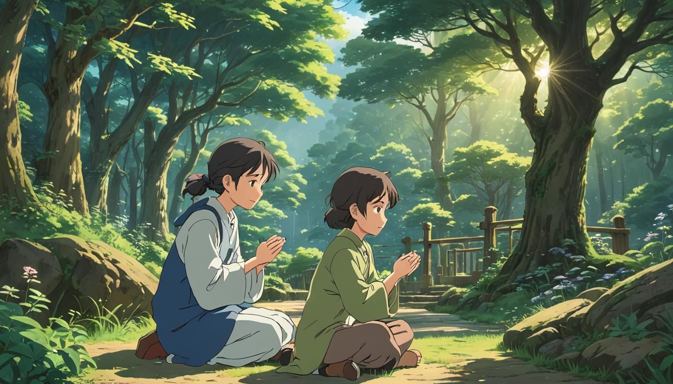Couple Praying for Peace in Anime Style