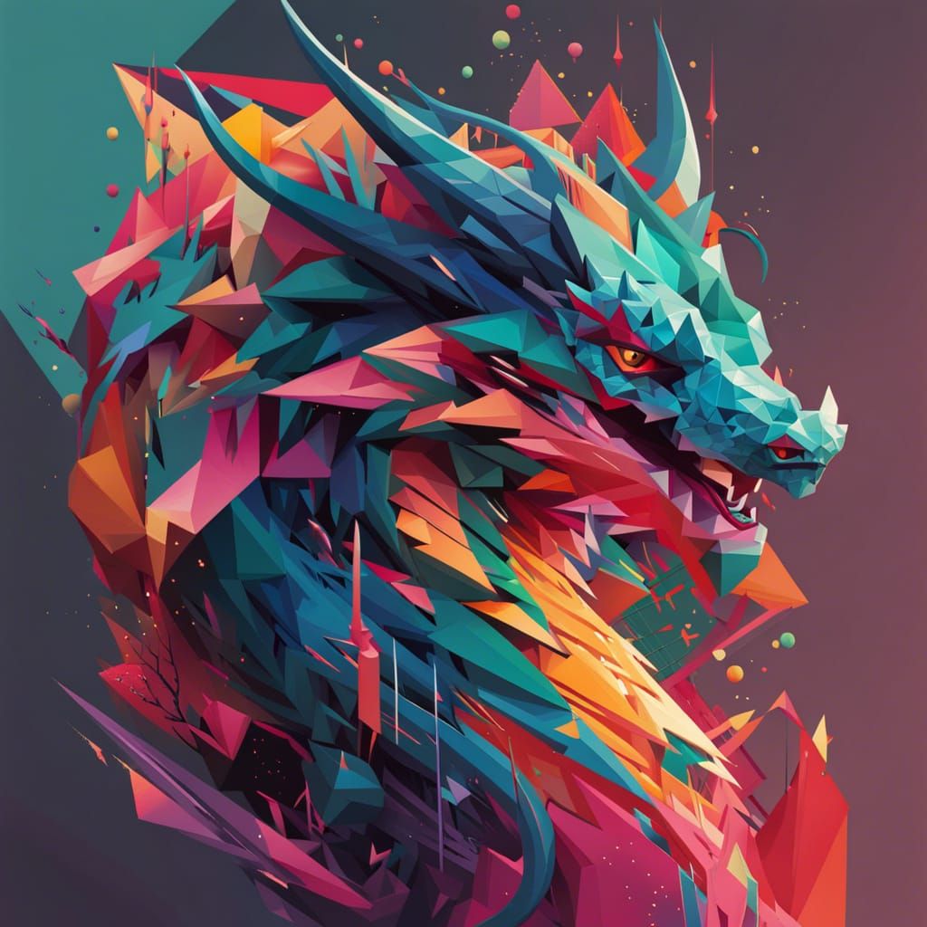 Abstract Geometric Dragon in Graffiti Street Art Style